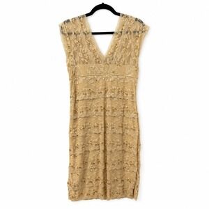 Eureka USA Lace Sequin Tiered Dress Gold XL Vtg Glamoratti Party Cocktail NWT